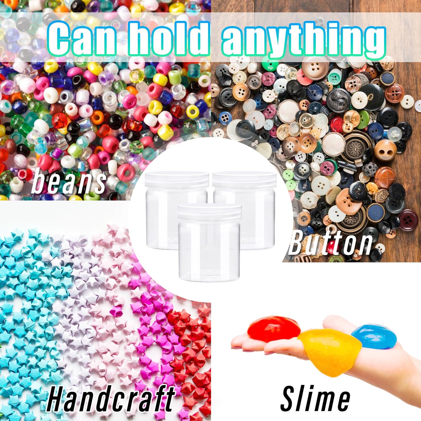 24 Pack 4oz Clear Plastic Slime Containers with Lids,Round Refillable Travel Storage Sealed Jars,Wide Mouth Container for Cosmetics,Lotions,Eye Shadow,Cream,Candy,Makeup,Craft Supplies,Beads