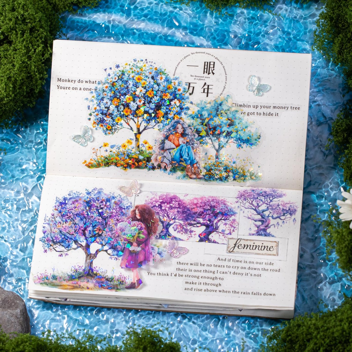 AuriicLeaf Flower Tree Scrapbook Stickers Set, 60PCS Holographic Ephemera for Scrapbooking, Junk Journaling, Crafting, DIY Projects, Diaries, and Art Supplies