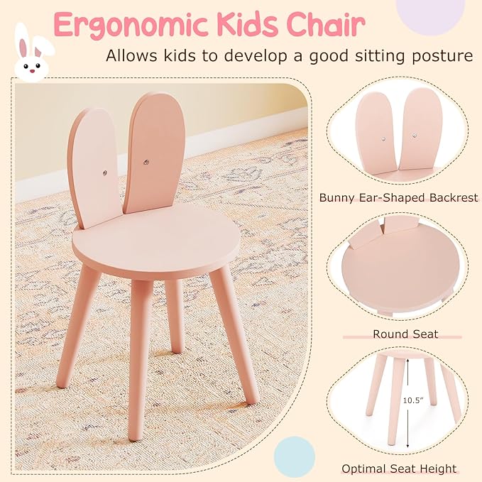 Costzon Kids Vanity, Girls Vanity Set with Mirror and Stool and Lights, Drawers & Storage Compartments, Toddler Makeup Vanity Desk Dressing Table, Wooden Kids Vanity Table and Chair Set (Pink)