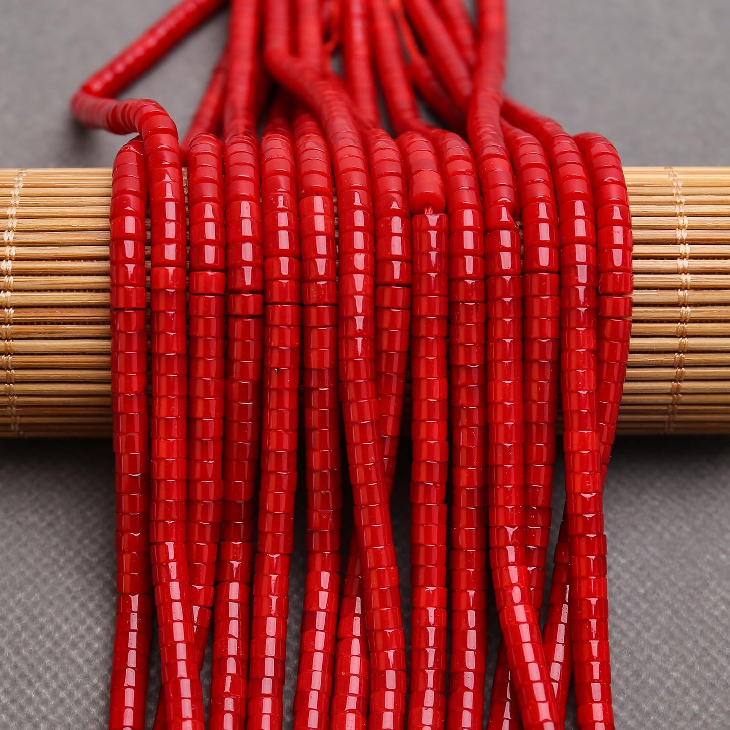 BONNY BOXX 150PCs Natural Red Coral Spacer Beads, Loose Semi Precious Flat Round Gemstone Heishi Disc Stone Beads for Beading Jewelry Making 4mm*2mm