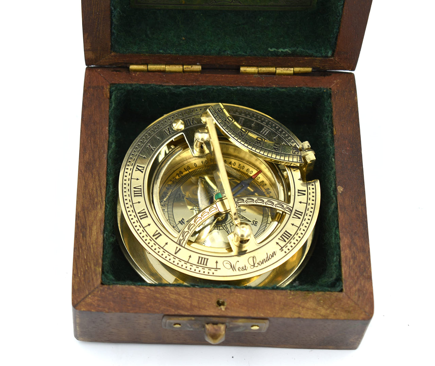 SARA NAUTICAL Antique Brass Sundial Compass, Sundial Clock in Box Gift Sun Clock Ship Replica Watch,Ship Decorations