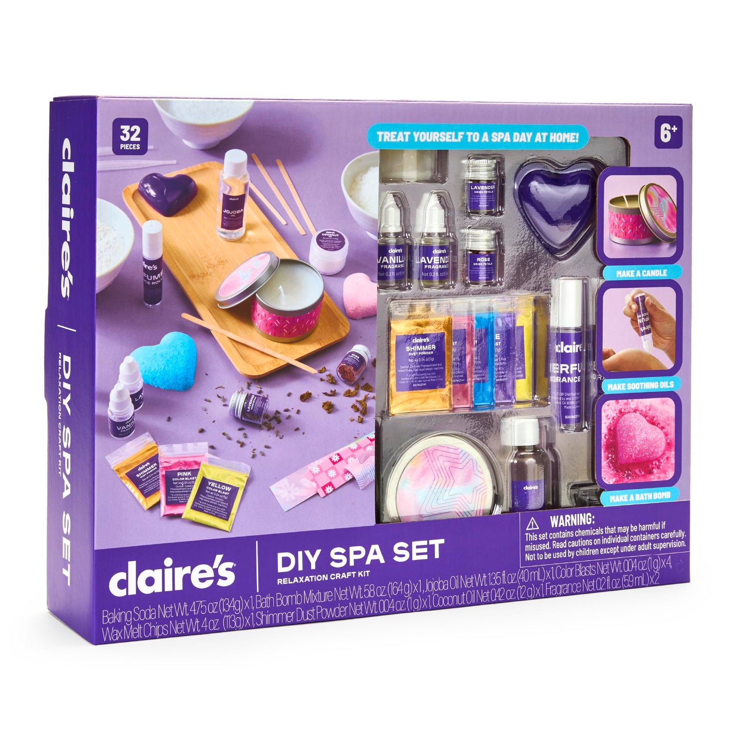Claire’s DIY Bath Bomb & Scented Candle Making Set, 32-Piece Spa Craft Kit, Make Your Own Soothing Oils & Perfume Fragrance, Kids Toys, Science Beauty Project Activity, Arts & Crafts Gift for Ages 6+