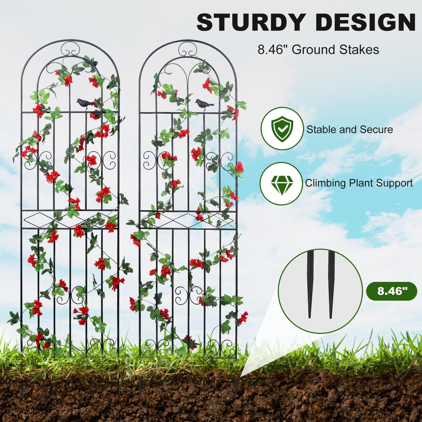 Macteyia 2 Pack 70.8" H x 19.7" W Metal Garden Trellis with Black Coating, Wire Lattice Grid Panel for Climbing Plants Outdoor Roses Vine Cucumbers Vegetables Flower Support (70.8" H, 2 Pack)