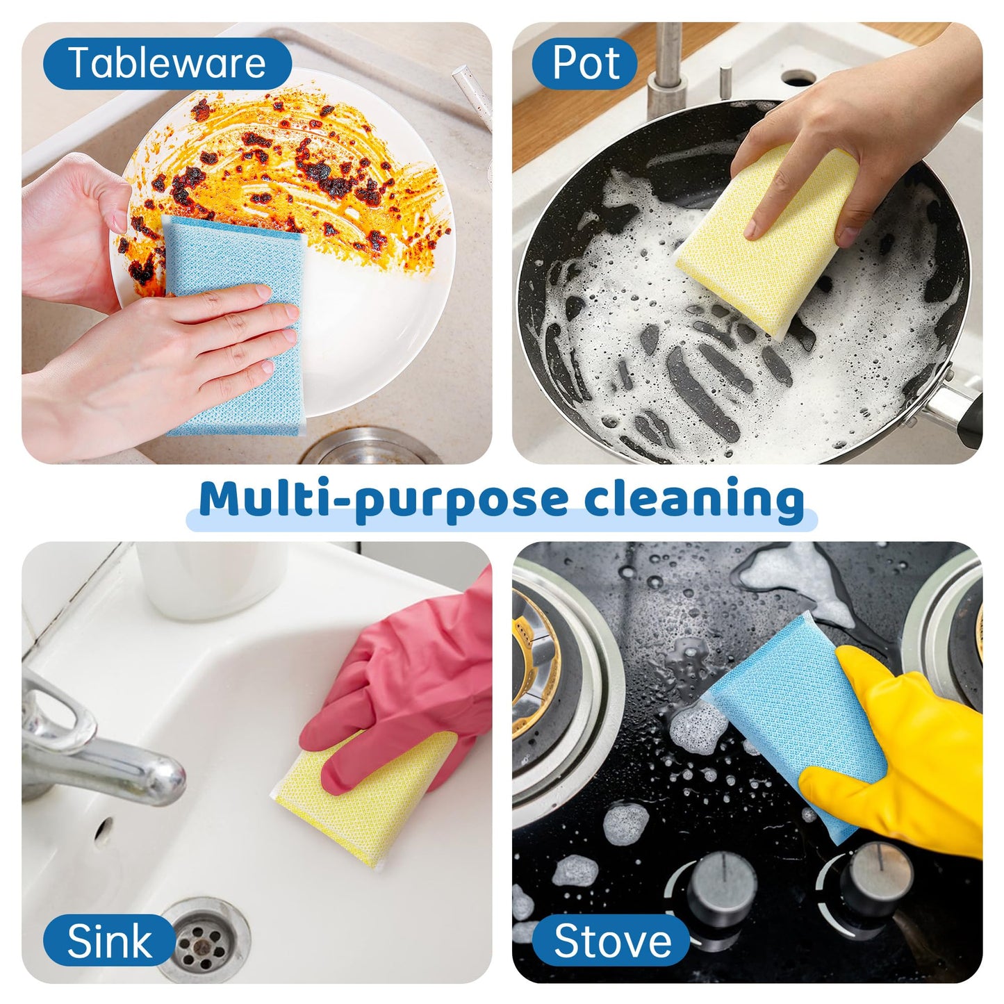 20 Pack All-Purpose Kitchen Sponges, Non Scratch, for Washing and Cleaning Dishes, Non-Stick Cookware, Premium Scrubbers, Ideal for Kitchen, Bathroom
