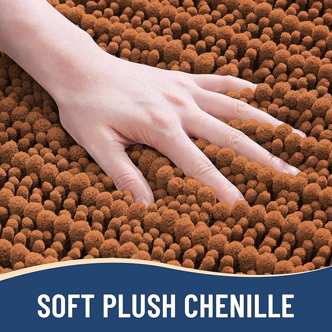 Arotive Luxury Chenille Bathroom Rug Mat, Extra Soft Thick Absorbent Shaggy Bath Rugs, Non-Slip Machine Wash Dry, Plush Bath Mats for Bathroom, Shower and Tub, 30x17, Clay