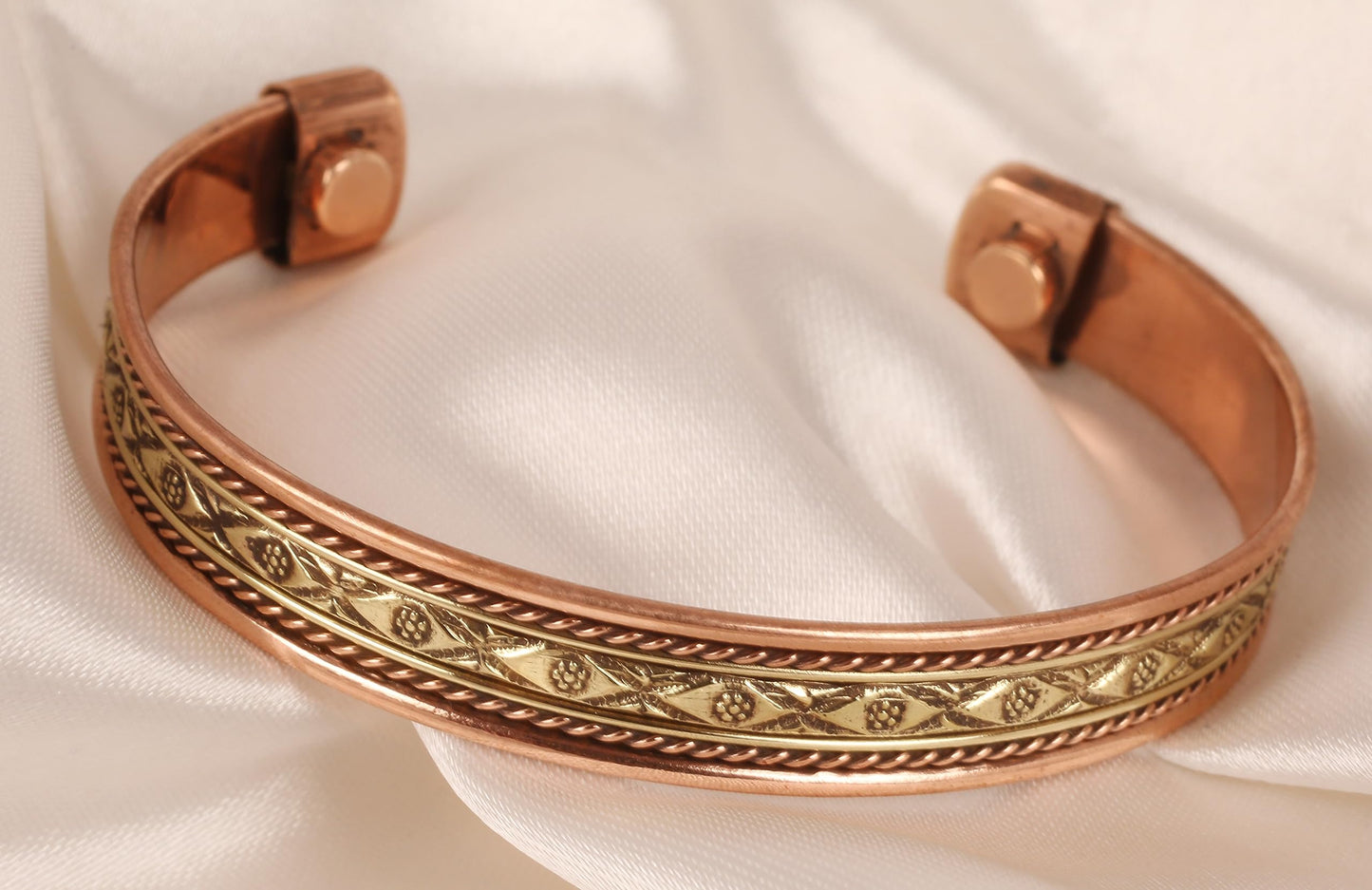 Touchstone Handcrafted Copper Brass Beautiful Attractive Patterns Magnetic Tibetan Bracelet In Two Tones For Men And Women.