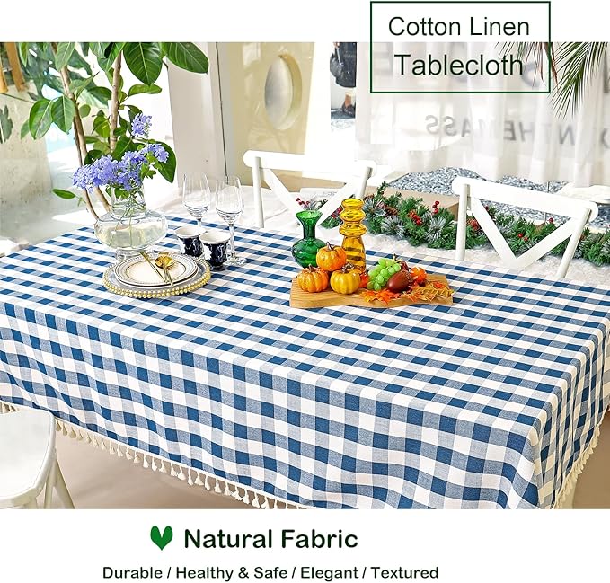 Buffalo Plaid Tablecloth, Gingham Table Cloth for Thanksgiving Christmas Kitchen Restaurant Holiday Indoor Outdoor Picnic（Rectangle/Oblong, 55x120, Navy Blue