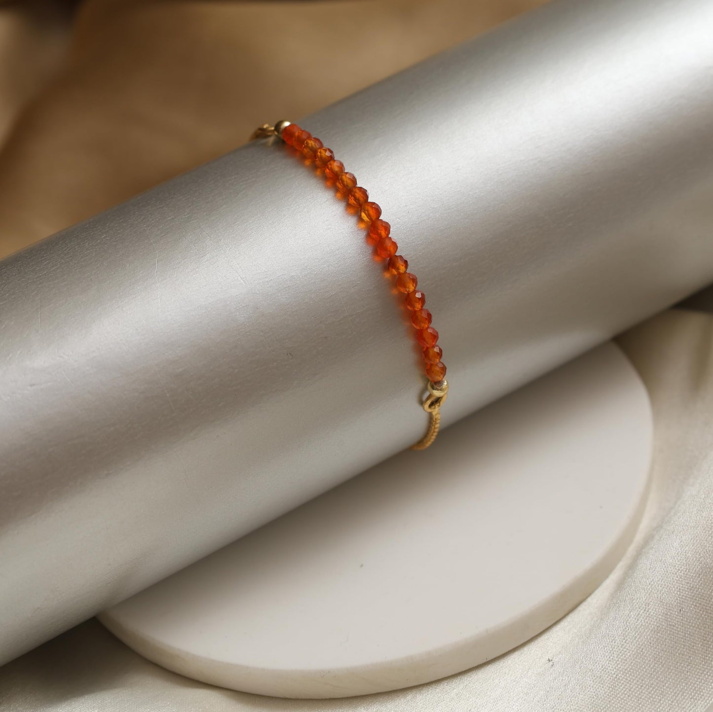 Gempires Real Carnelian Beads Bracelet, Orange Beaded July Birthstone Bracelet, Pull String Adjustable Bracelet, Gemstone Jewelry Gold Plated Chain (6-9 inch Adjustable Length)