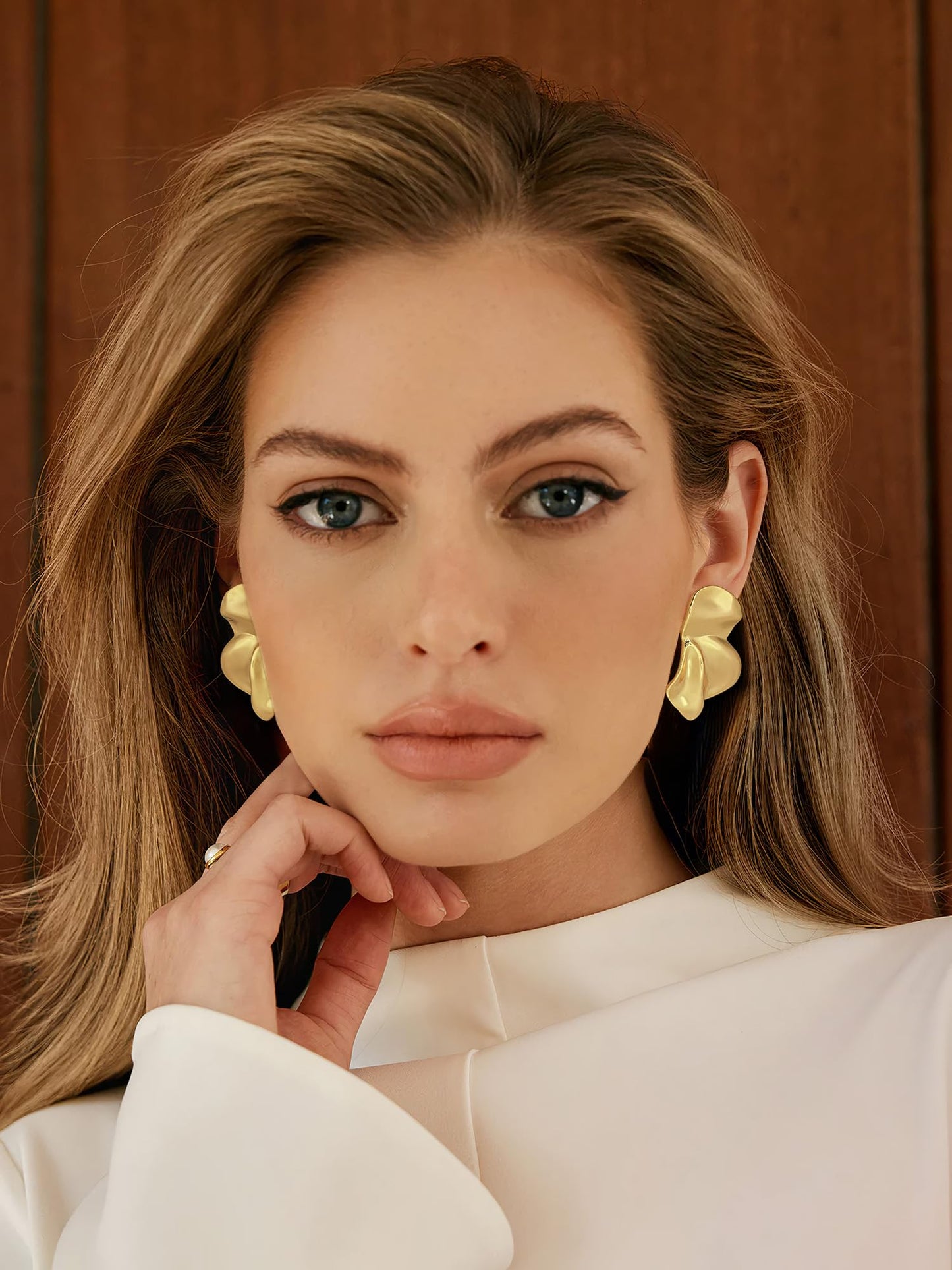ENSKEFEN Gold Flower Earrings for Women Chunky Irregular Floral Statement Earrings Boho Summer Fashion Jewelry