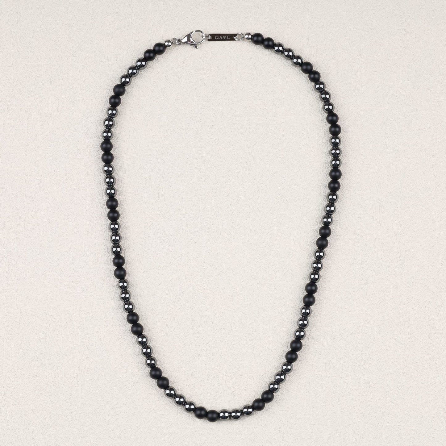 GAVU Hematite Matte Onyx Crystal Necklace for Men 24"