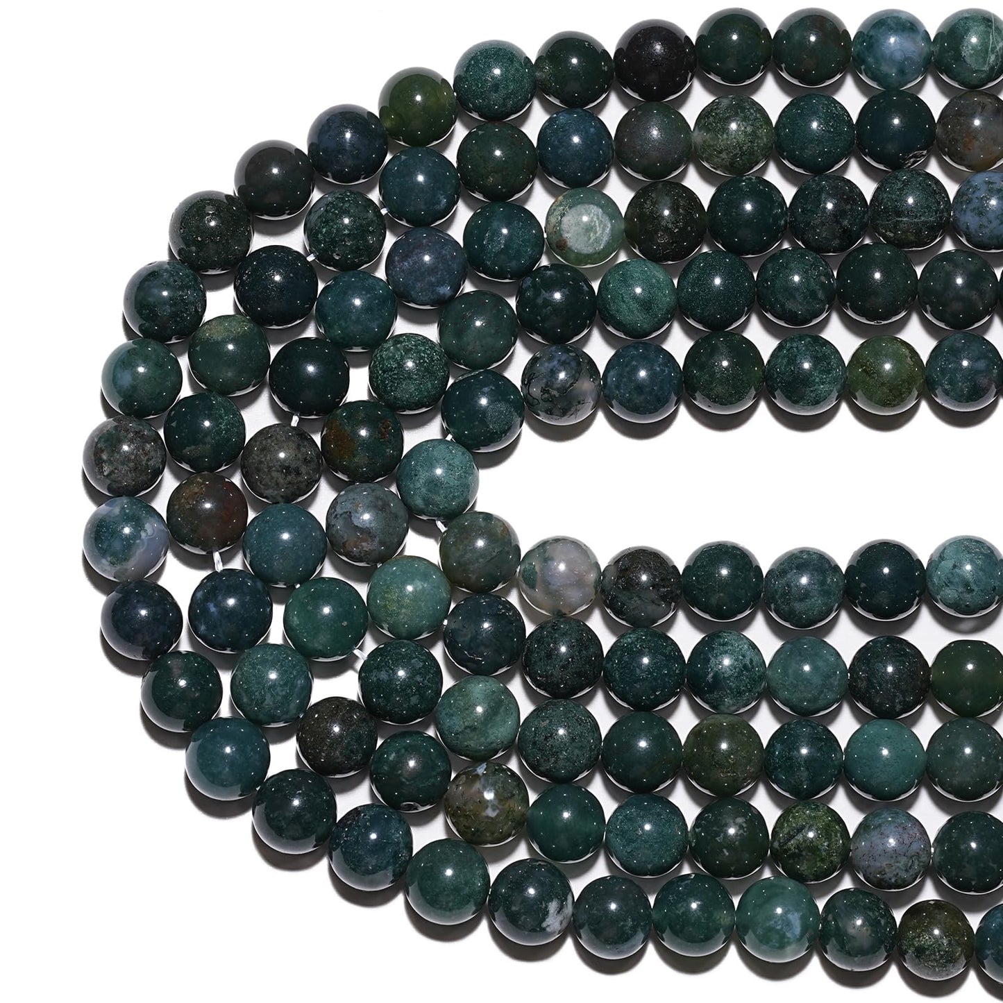 8mm Natural Moss Agate Gemstone Beads Polished Round Smooth Stone Beads for Bracelets Jewelry Making 15inch Loose Beads