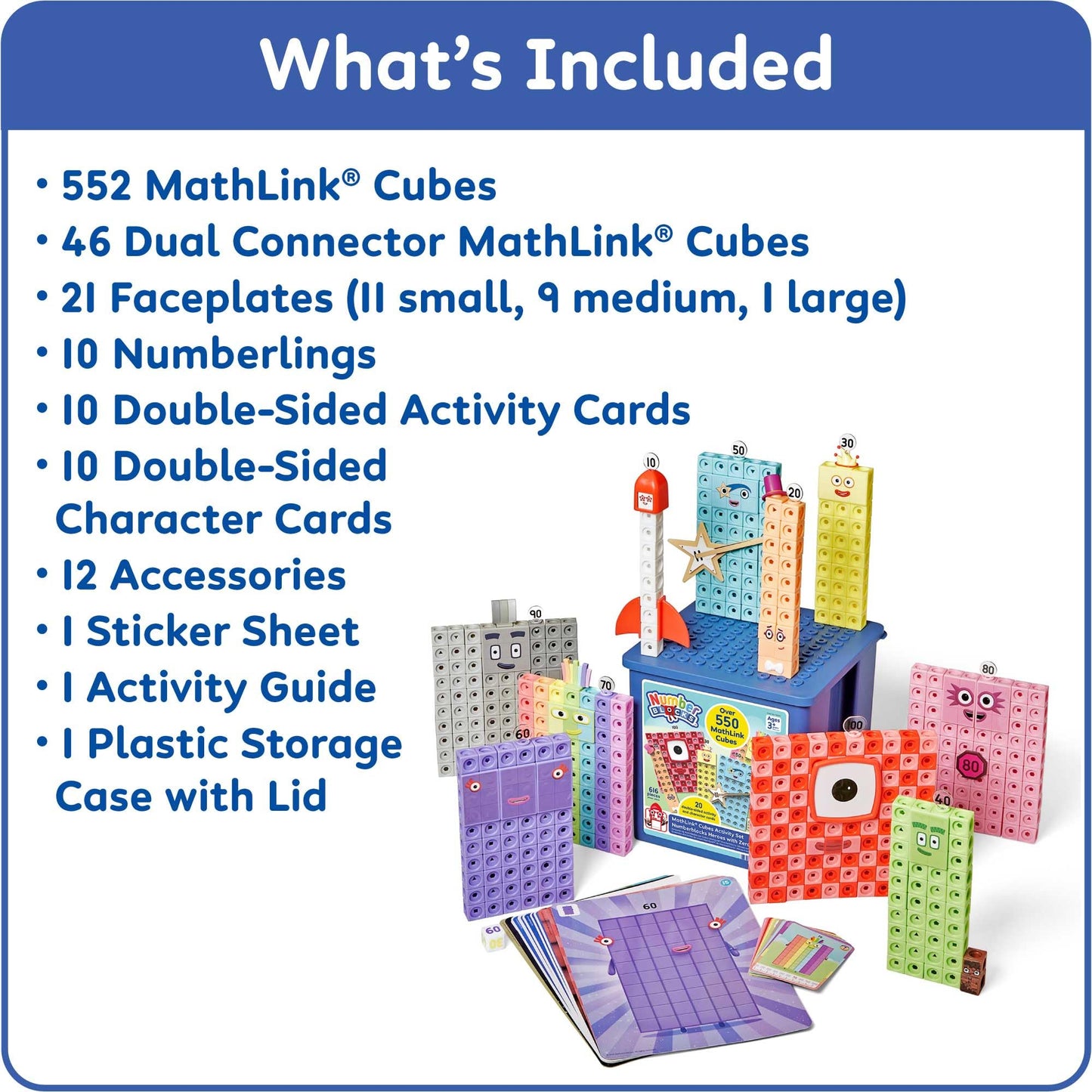 hand2mind Numberblocks Heroes with Zeroes MathLink Cubes Activity Set, Preschool Learning Activities, Math Manipulatives Kindergarten, Counting Blocks, Number Linking Cubes, Kids Educational Toys