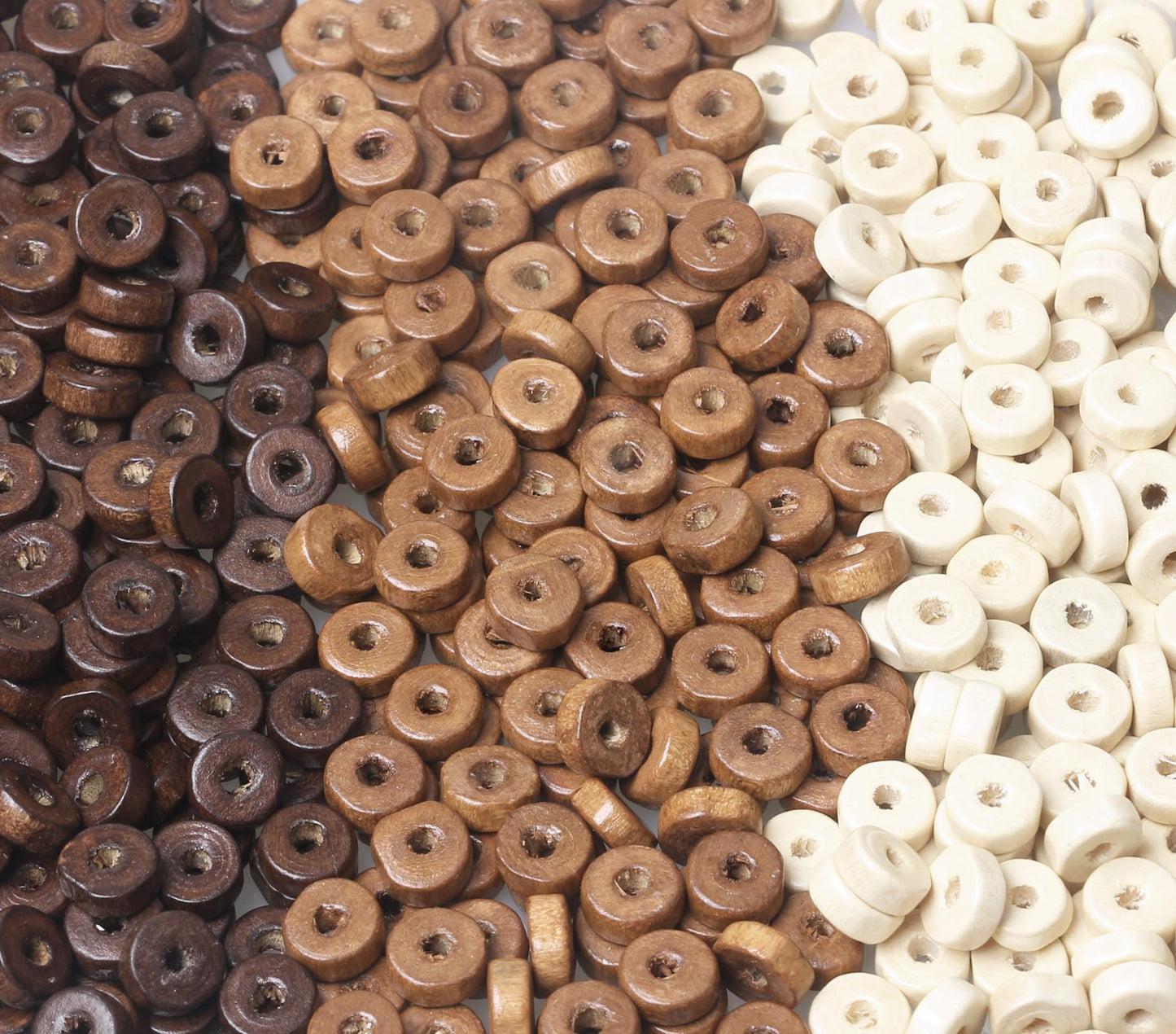 900Pcs Flat Round Wooden Beads - 7mm Wood Loose Spacer Beads for DIY Crafts, 300Pcs for Each Color