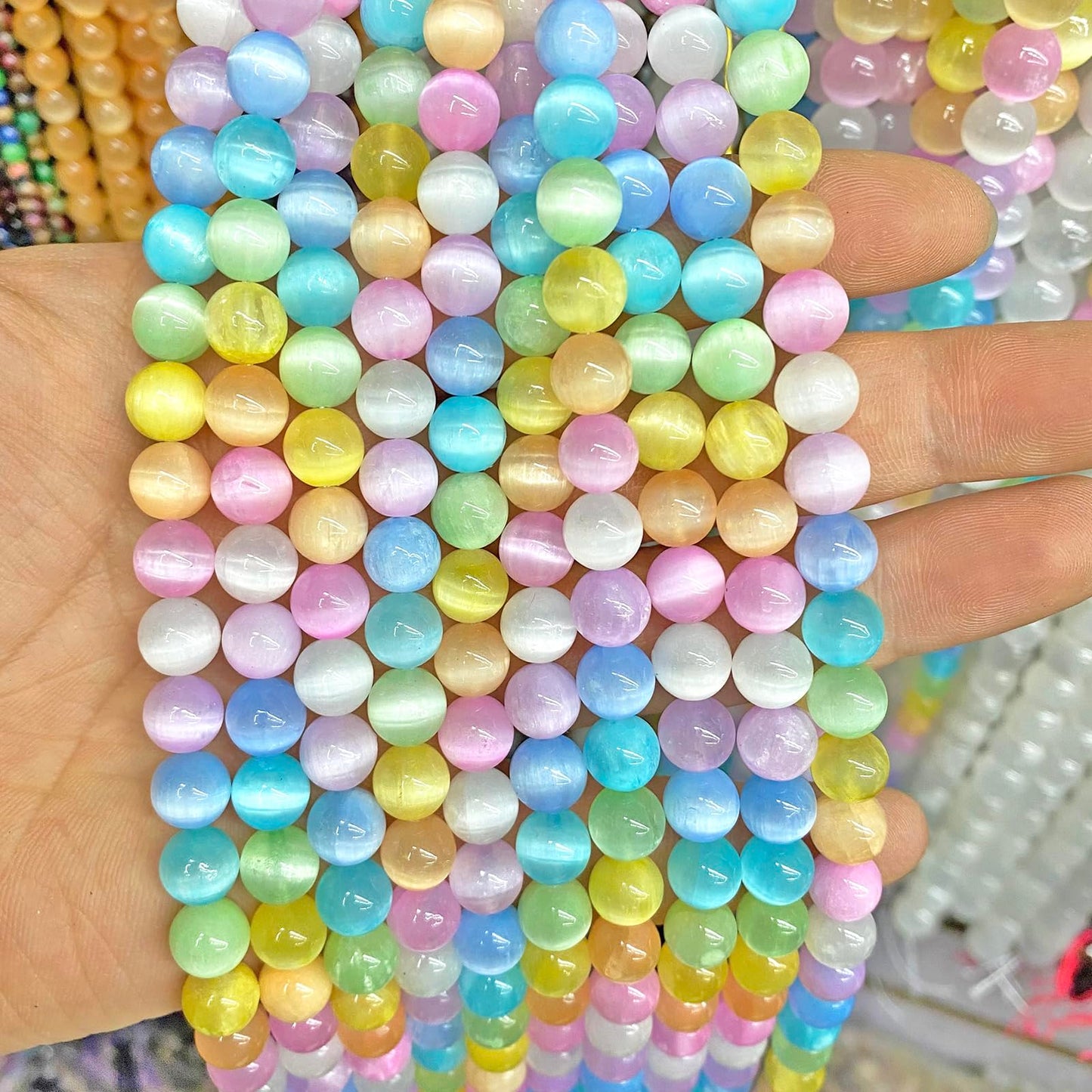 8MM 45PCS Colorful Selenite Gypsum Stone Crystal Beads for Jewelry Making DIY Bracelet
