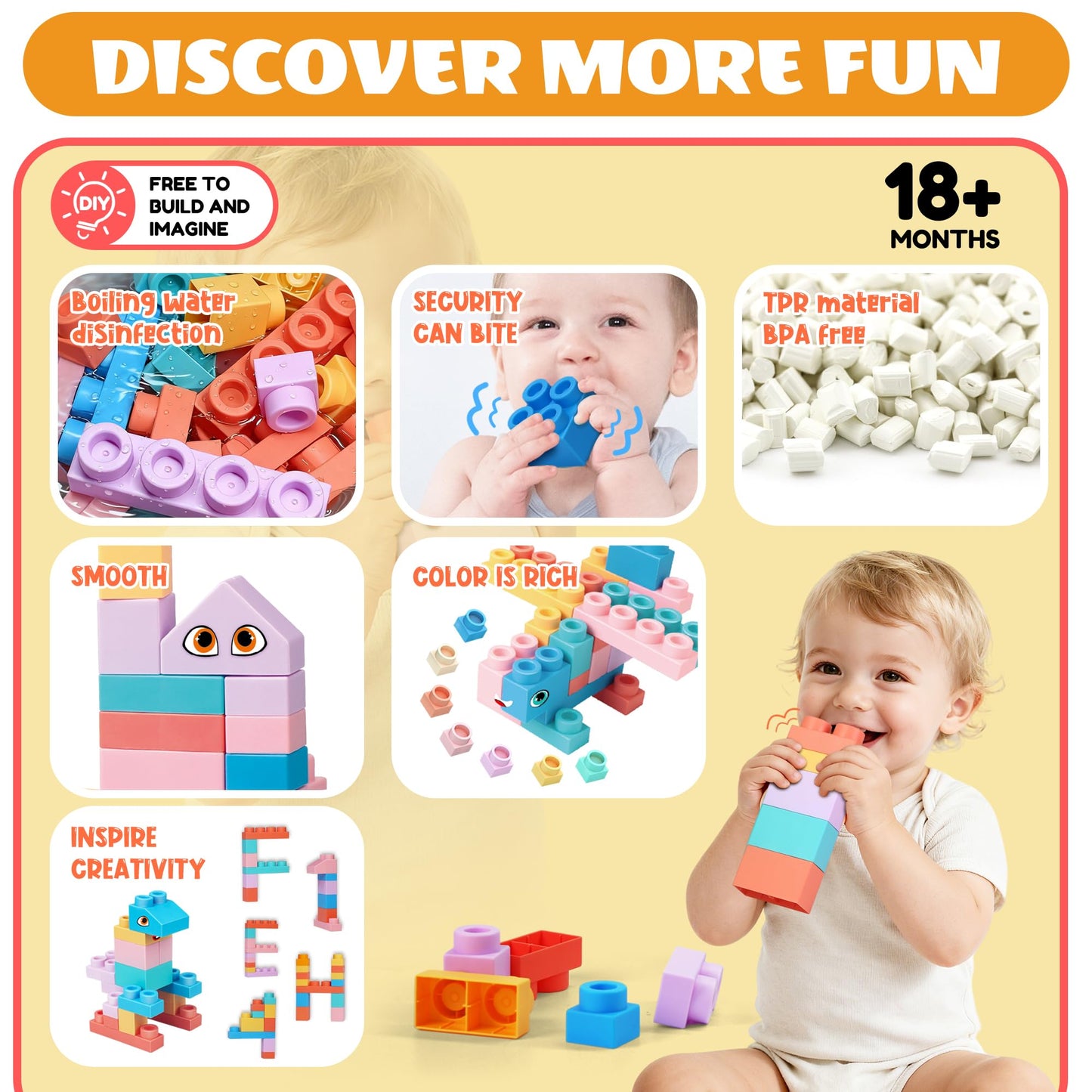 ZZXYPX 45pcs Soft Building Blocks for Toddlers - BPA-Free STEM Educational Toys Ages 18+ Months, Safe Preschool Learning Blocks for Creativity and Motor Skills Development