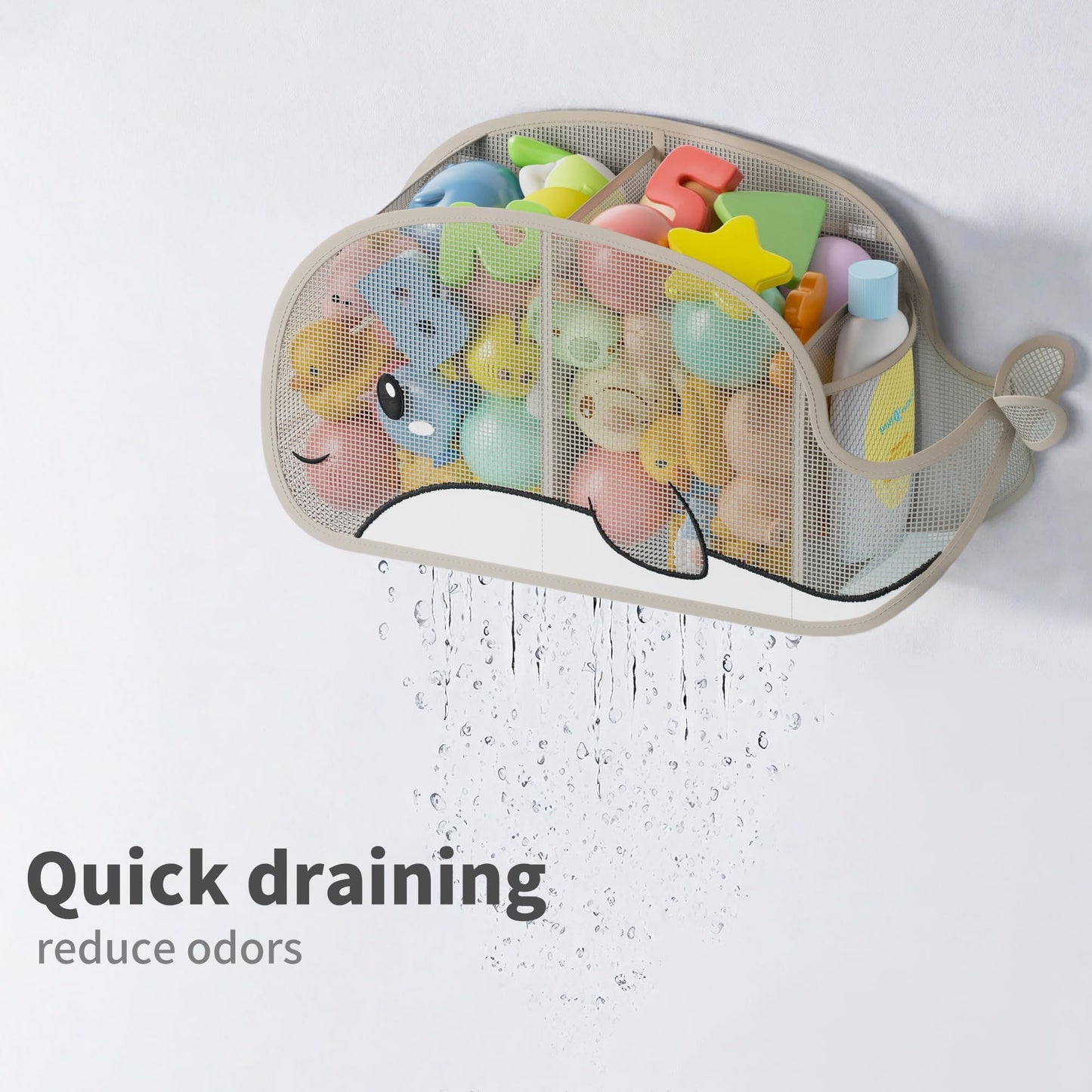 Austion Quick-Drying Baby Bath tub Toy Organizer Storage for Bathroom, Large-Capacity mesh Bath Toy Holder for Bathtub, Convenient for Quick Access, Whale-Shaped Design (Gray)