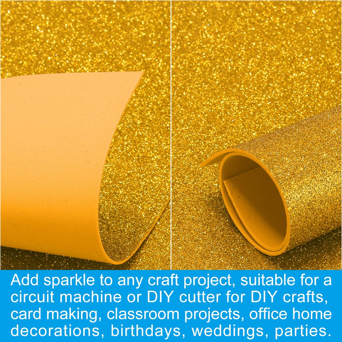 PATIKIL 2mm(1/10") Thick Non Adhesive Glitter Foam Sheet 16x24inch(40x60cm) Gold Tone, EVA Shiny Foam Board for Craft, 6 Pcs