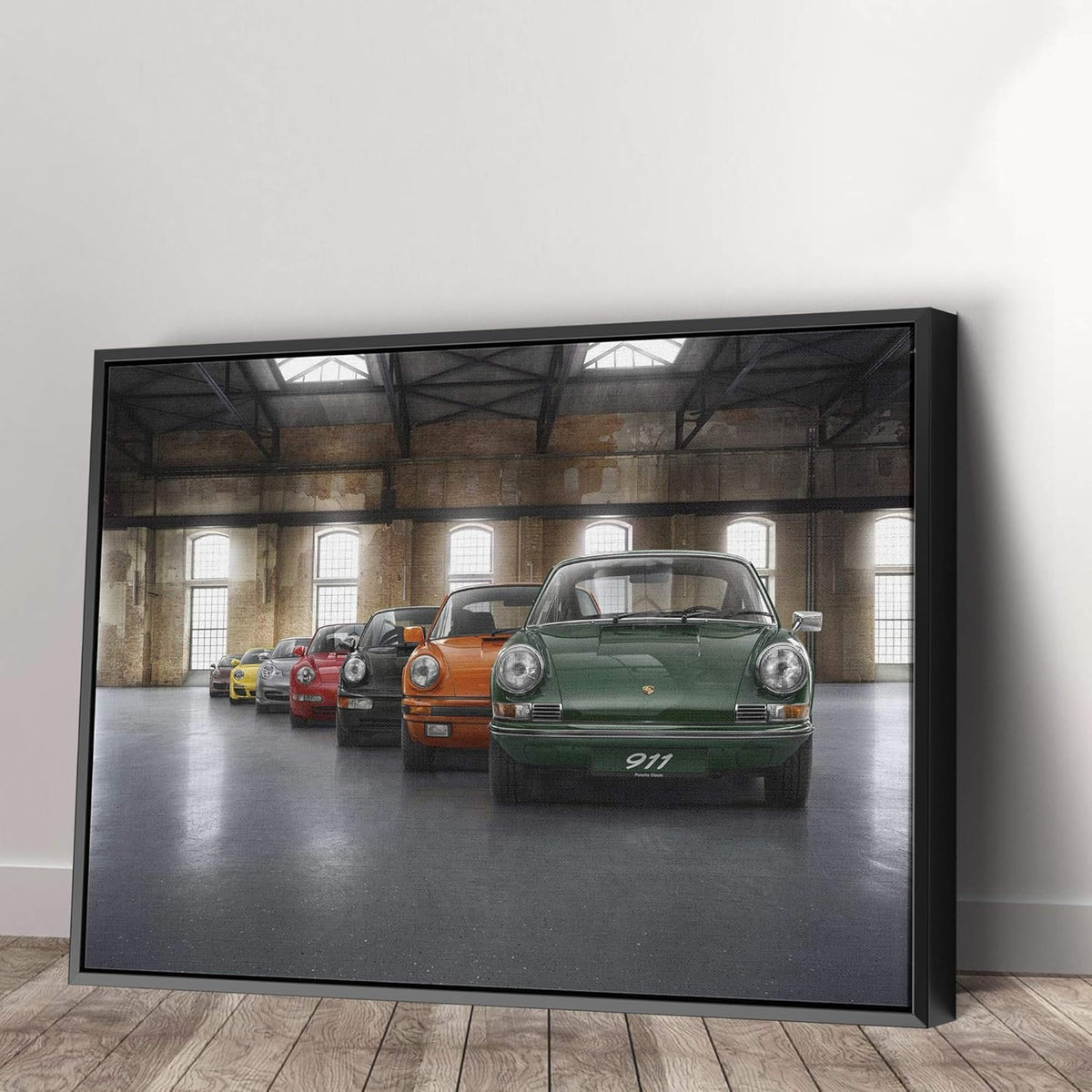 Porsche Car 911 Color Revolution Canvas Art Print Picture Wall Home Decor - Various Sizes (24in x 18in Modern Black Framed)