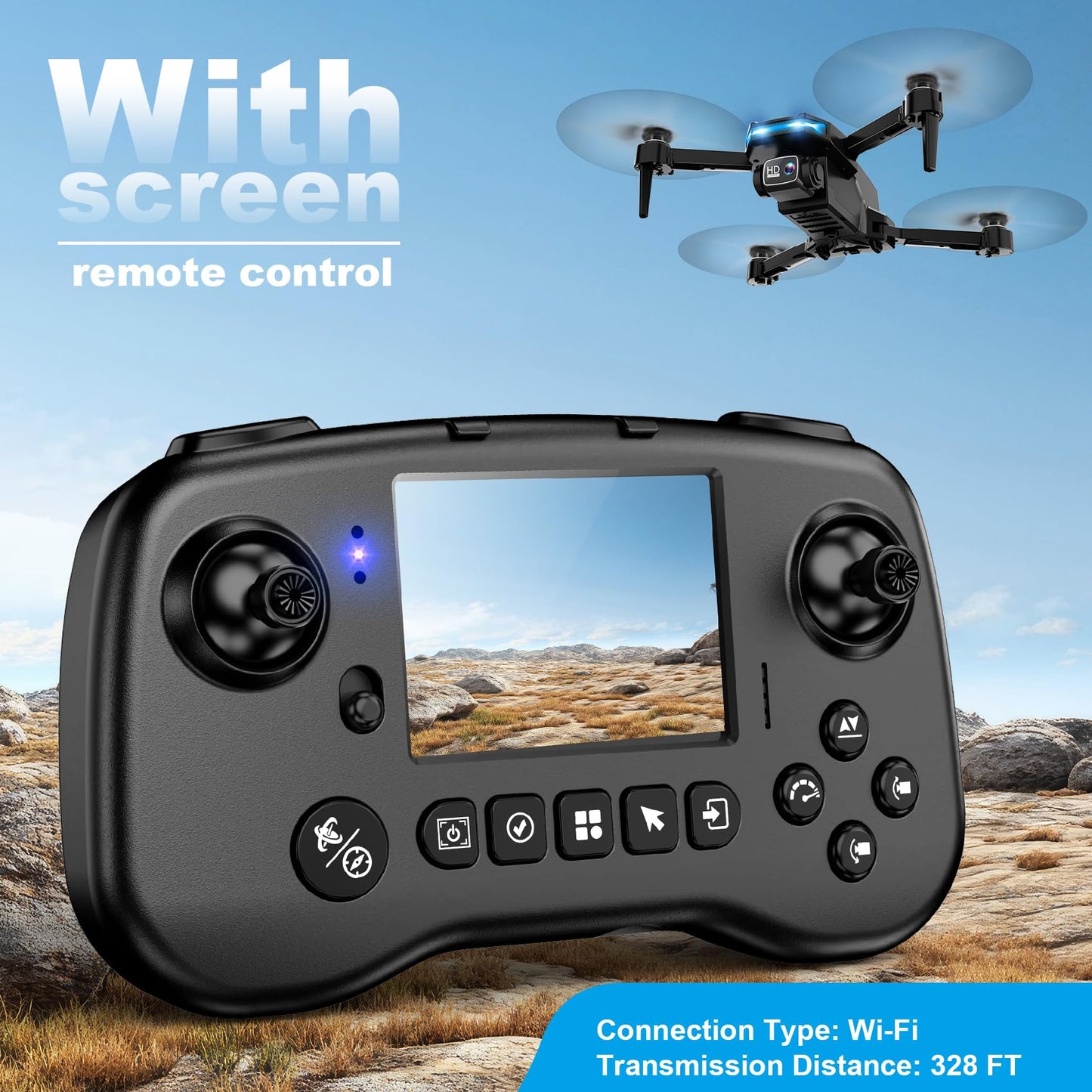 Drone with Camera - Drone with Screen on Controller for Beginners, Foldable Remote Control Quadcopter with Gesture Control, 3D Flip, One Key Start, Emergency Stop, 2 Batteries, Easier to use