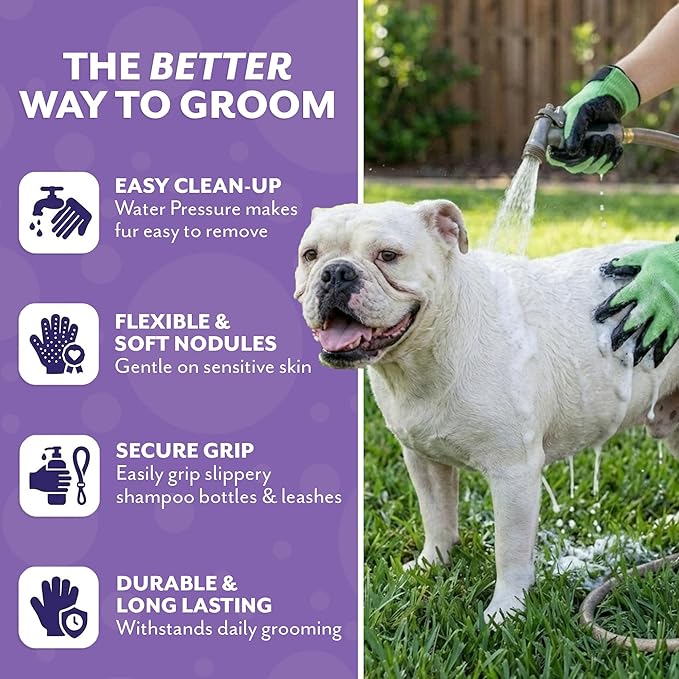 H HANDSON Pet Grooming Gloves - Patented #1 Ranked, Award Winning Shedding, Bathing, & Hair Remover Gloves - Gentle Brush for Cats, Dogs, and Horses (Purple, Medium)
