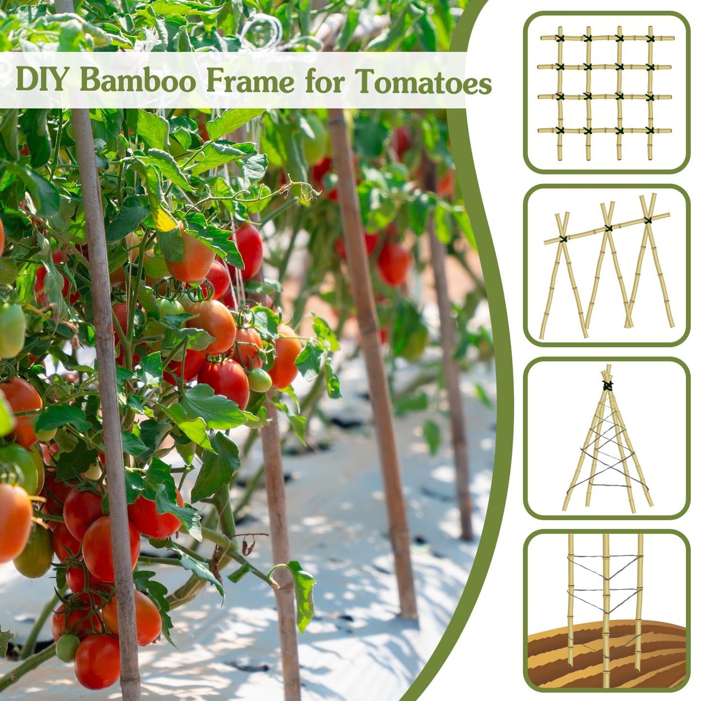 Plant Stakes 4FT, Natural Bamboo Stakes, HAINANSTRY 25Pcs Sturdy Bamboos Garden Stake, Bamboo Sticks for Plants, Beans, Indoor and Outdoor Climbing Plants, Tomato Vegetable Stakes for Garden