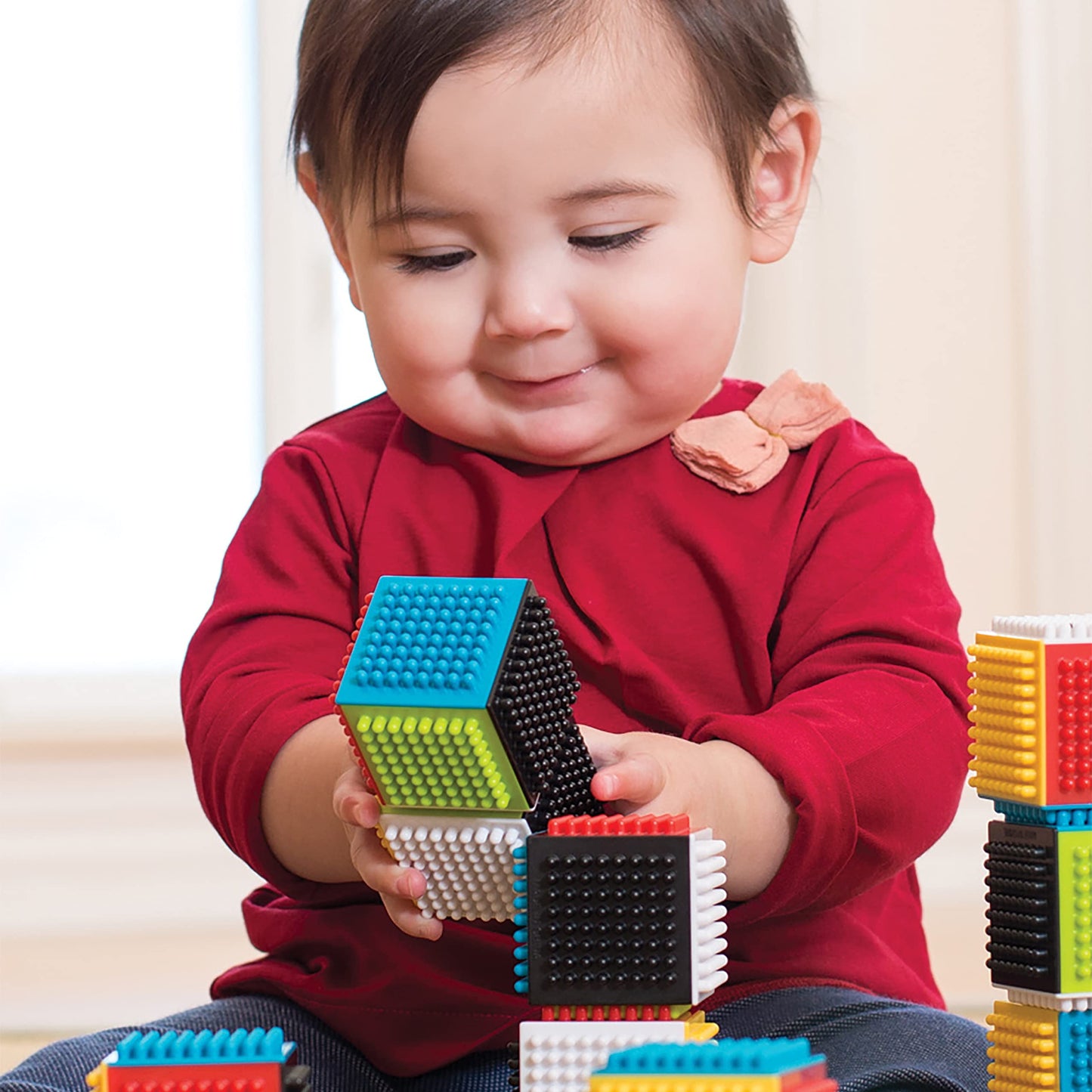 Infantino Press & Stay Sensory Blocks, Developmental Activity Blocks, 24-Piece Multicolor Stacking Toy Set for Babies & Toddlers 12 Months+