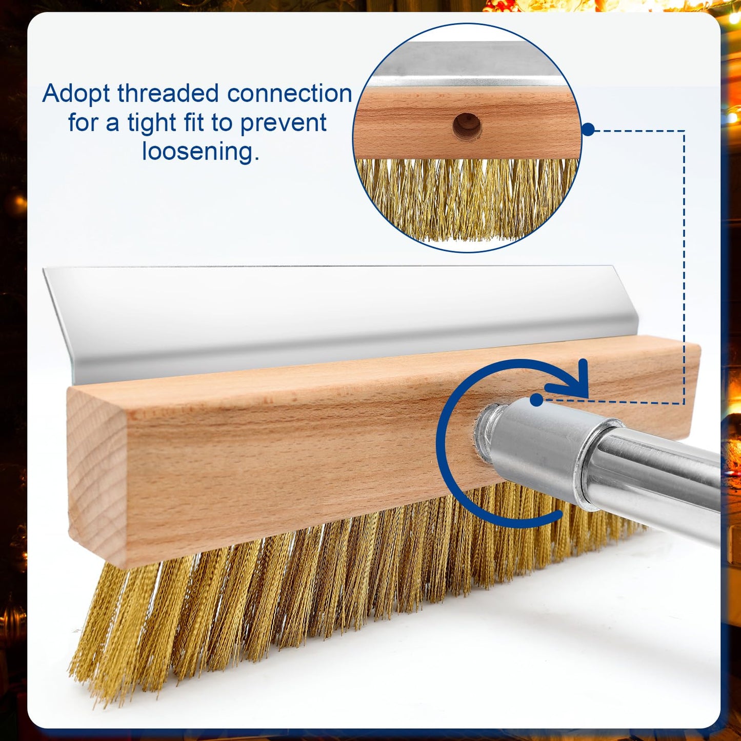Pizza Oven Brush with Scraper and 4 Sections Detachable Long Rod and Scraper-Oven Brush for Removing Deep Burned-On Residue | Ideal for Pizza Shelf & Large Grills and Pizza Oven Accessories