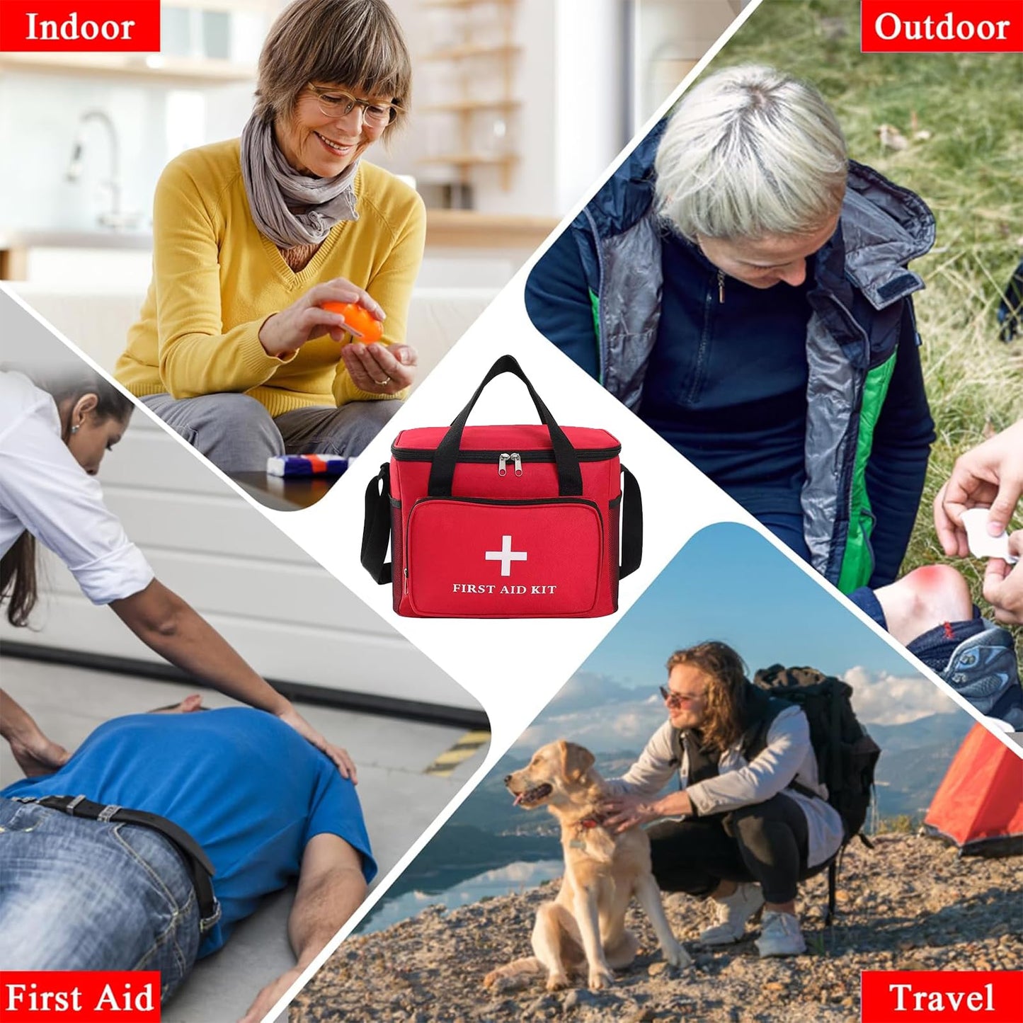 Syznoctil Emergency Medical Bag Organizer - Large Pill Bottle Storage with Detachable Pouch, Waterproof First Aid Kit Case for Travel & Home (Red, Large)