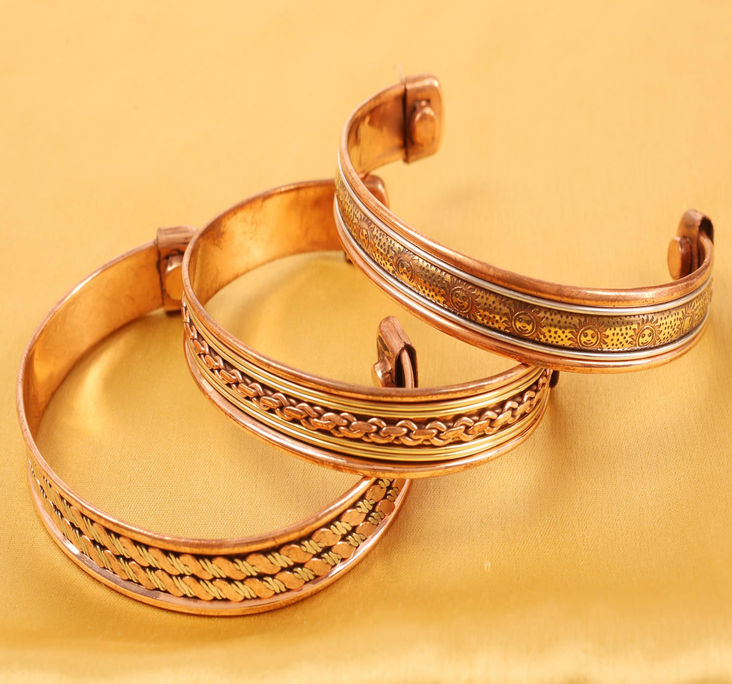 Touchstone copper bracelets | gift for men women |adjustable 100% pure solid real magnetic jewelry | handmade bracelet set combo | rope braided tibetan bangles. Set of 3 different designs