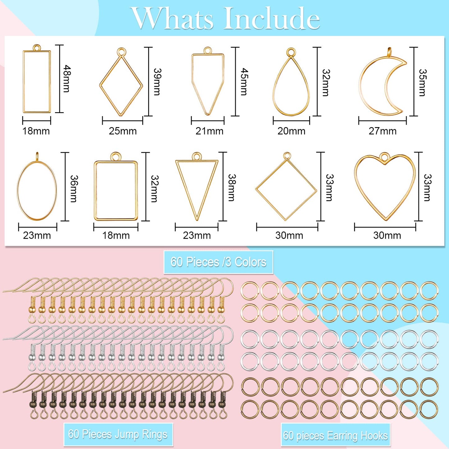 Inbagi 180 Pieces Open Bezels for Resin Jewelry Molds Making Kit Hollow Frame Pendants Assorted Geometric Frame Charms for Resin Casting Necklace Earring Making Supplies