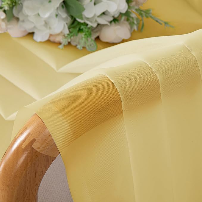 Lecloud Yellow Sheer Curtains 54 Inch Length 2 Panels, Light Filtering Voile Curtain Drapes for Kitchen Bedroom Small Windows, Dual Rod Pocket Living Room Elegant Decor Curtains, 40 W x 54 L Inches