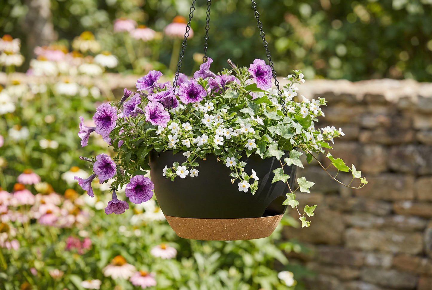 XQSHPDM Hanging Planters 3-Pack, 8 Inch Self-Watering Hanging Pots with Drainage Hole and Chains, Plastic Planters for Indoor Outdoor（Black Brown）