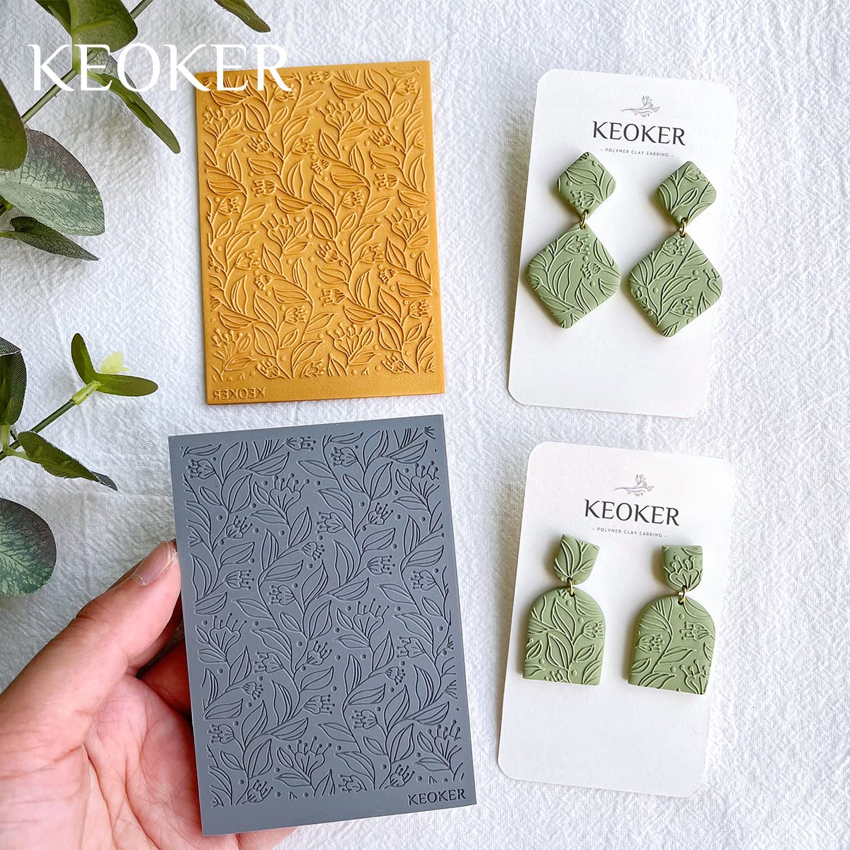 Keoker Polymer Clay Texture Sheets, Clay Texture Mat for Making Earrings Jewerly, Polymer Clay Earrings Tools (No. 7-8)