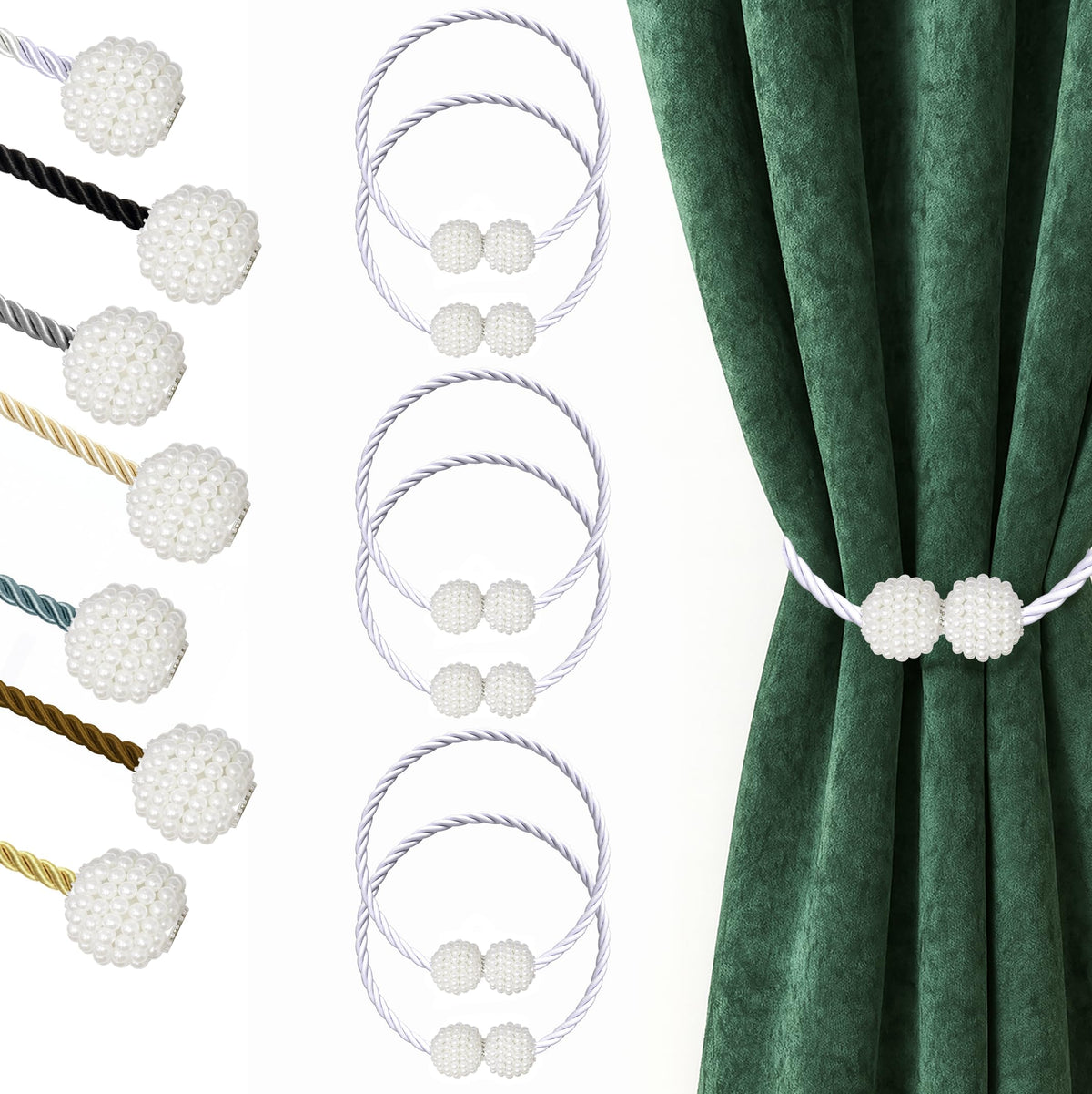 Magnetic Curtain Tiebacks White 6pcs (6 Count)