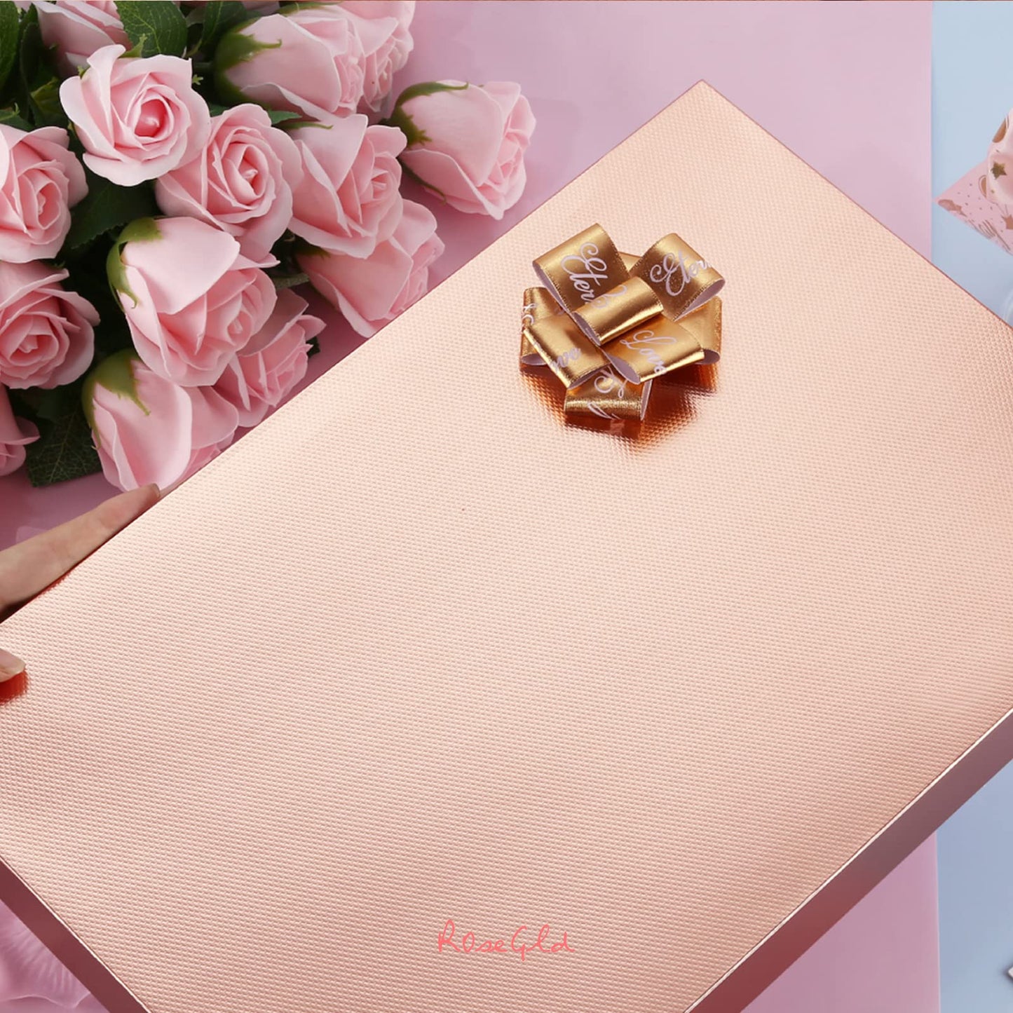 ROSEGLD 6 Extra Large Gift Boxes with Lids - 17x11x2.5 Inches, Rose Gold Gift Wrap Boxes with Grain Texture for Clothes & Apparel