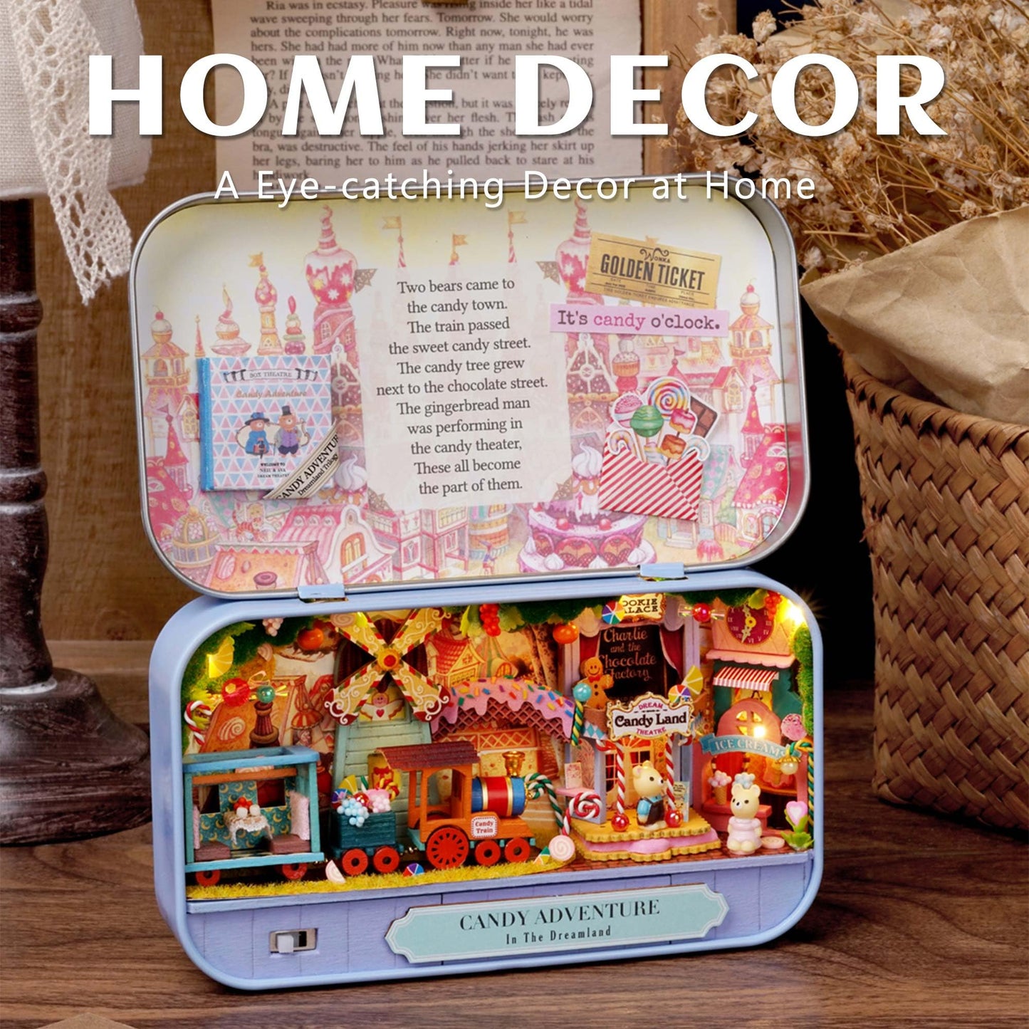 Kisoy Dollhouse Miniature with Furniture Kit, Handmade DIY House Model for Teens Adult Gift (Candy Adventure)