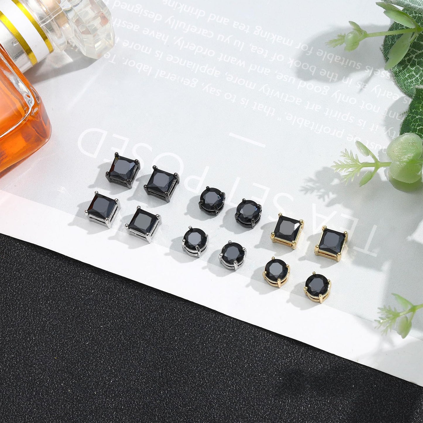 NEWITIN 6 Pairs Stainless Steel Magnetic Stud Earrings for Men Clip on Earring Magnetic Earring Unisex Non Piercing CZ Magnet Studs Diamond Earrings for Women Men