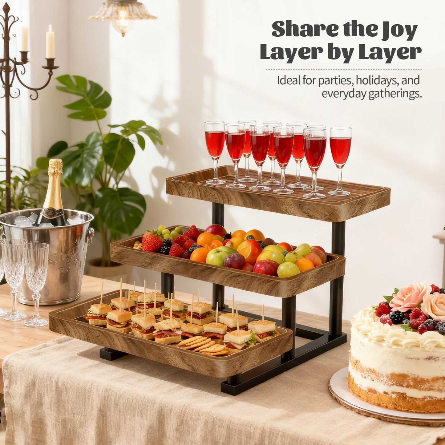 Serving Tray for Party, 3 Tier Cupcake Stand Tiered Tray Stand Large Serving Platter for Serving Food Dessert Table Display Set Reusable Trays for Candy, Veggie, Fruit, Snack