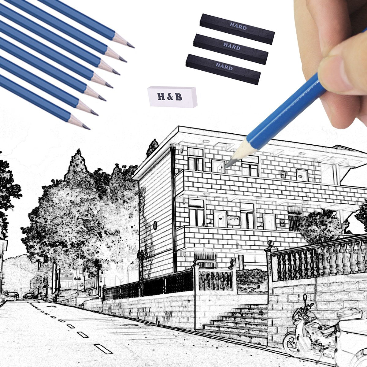 H & B 33 Pieces Drawing Pencils Set, Sketching Pencils Set & Drawing Kit, Includes Sketch Pad, Graphite Pencils, Charcoal Sticks and Eraser, Supplies for Artists/Beginner/Adults