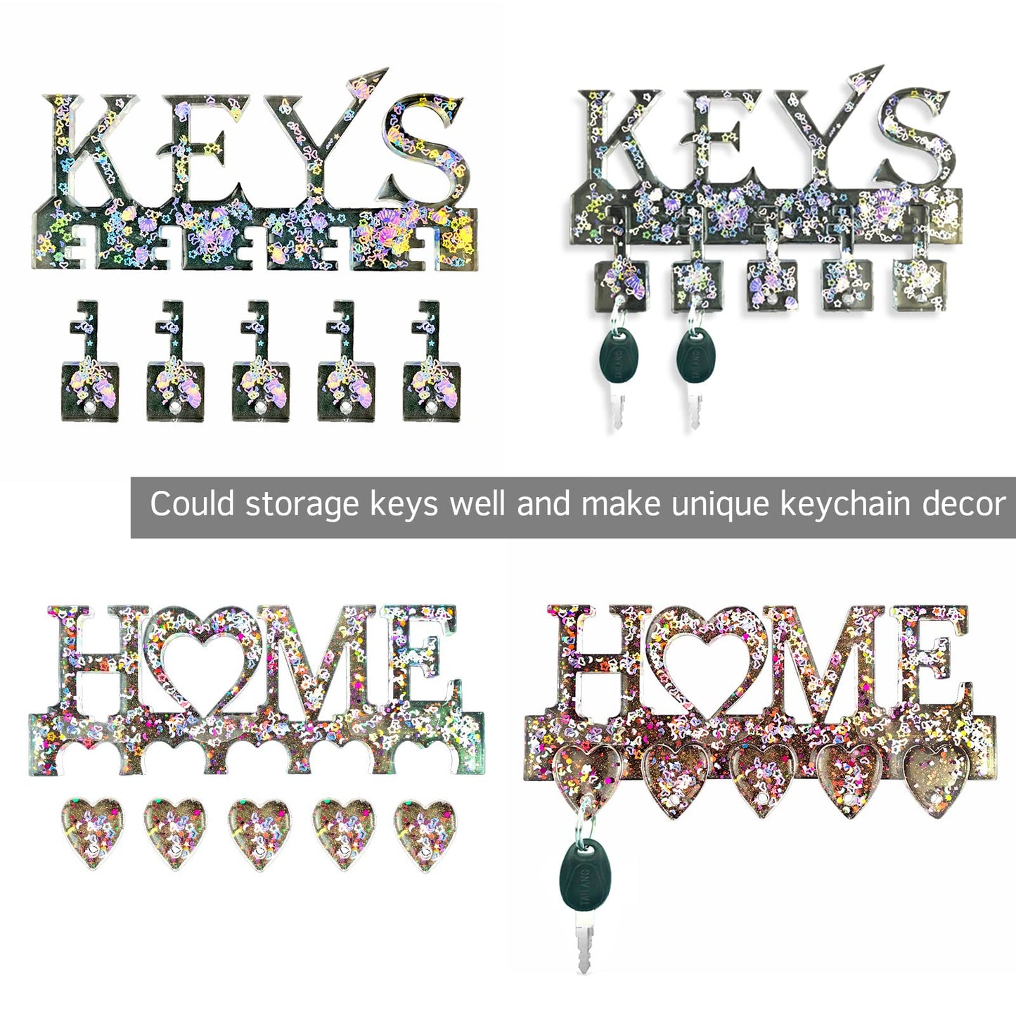 2Pcs Key Holder Resin Molds Wall Decor Unique Silicone Keychain Pendant Resin Mold for Epoxy Casting Wall Mounted Key Hangers Storage Organizer Home Decoration DIY Gift