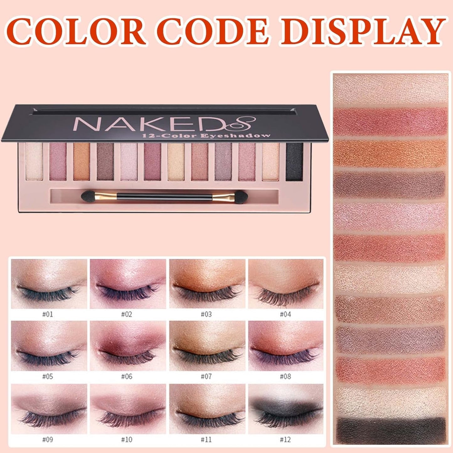 12 Color Naked Eyeshadow Palette,Pearly Earth Color Eyeshadow,Natural Shimmer Eyeshadow Palette,Professional Waterproof and Smudge Proof Eye Shadow Palette Kit,Eye Makeup Set for Women（B）