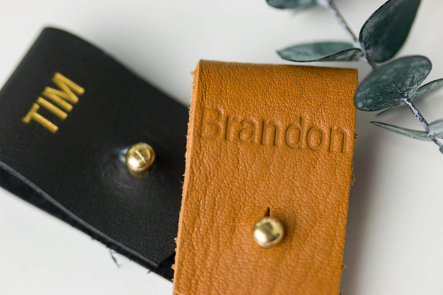 Keyaiira - Personalized Leather Cable Holder with Gold Closure - laptop charging cord keeper customized wire organizer monogram gift ideas tech and travel accessories earbud holder stocking stuffer