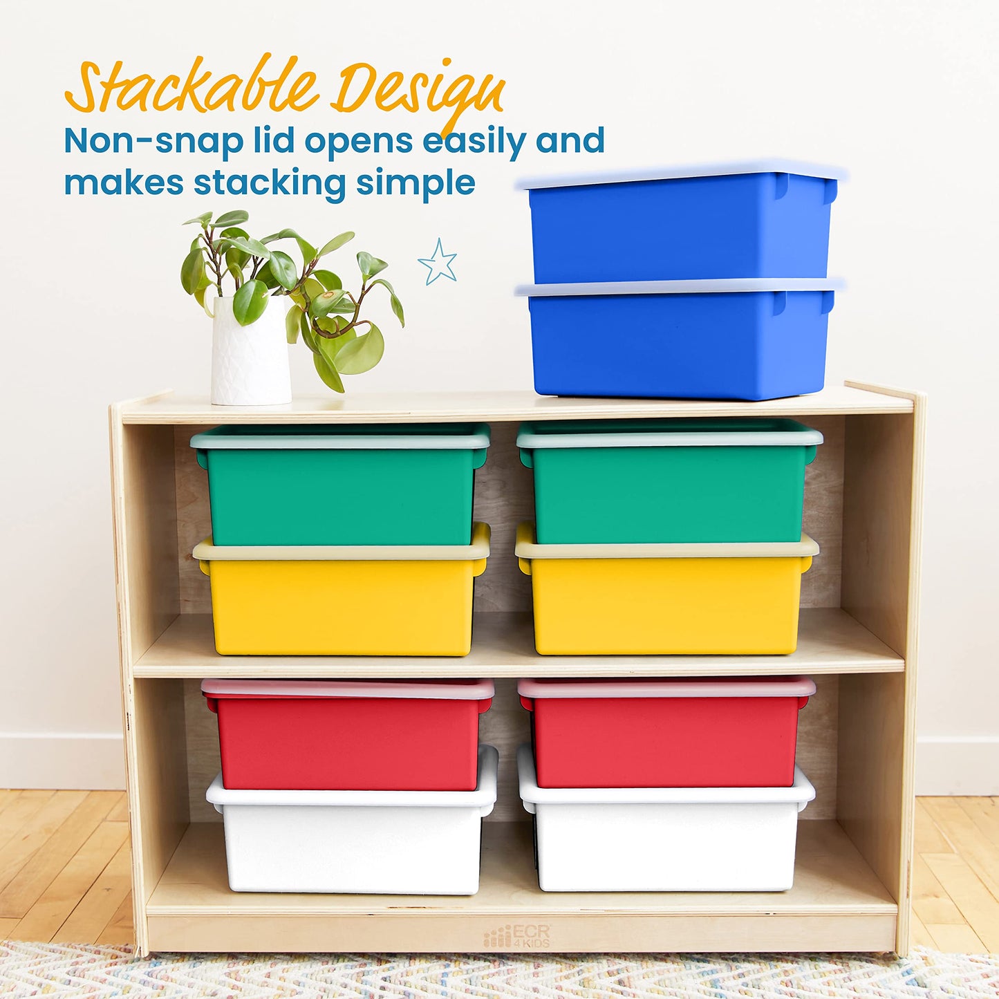 ECR4Kids Cubby Storage Bin with Lid, Multipurpose Organization, Assorted, 10-Piece