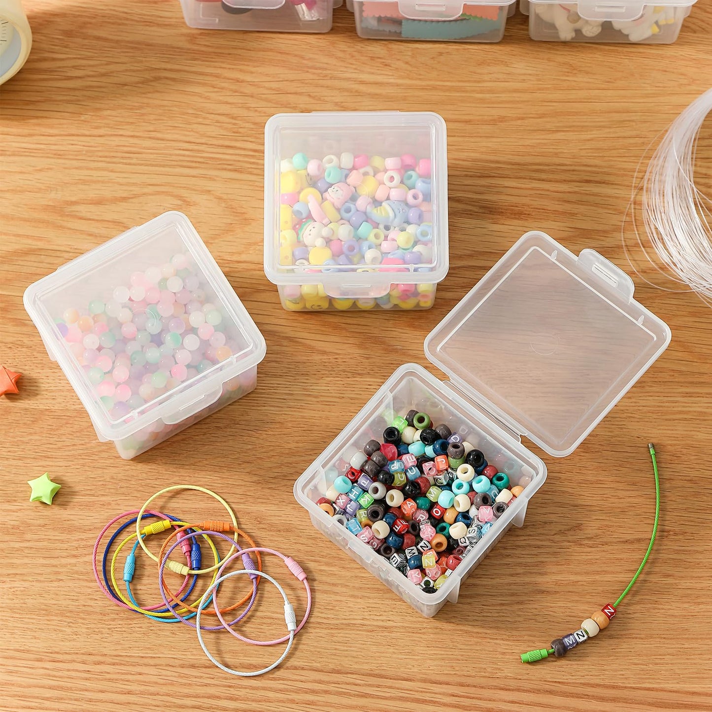 Swuj 10-Pack Small Plastic Containers with Lids, Clear Stackable Storage Boxes & Bins Organizer for Bead Organizer, Craft Storage, Stickers, Jewelry & Small Items – Square Small