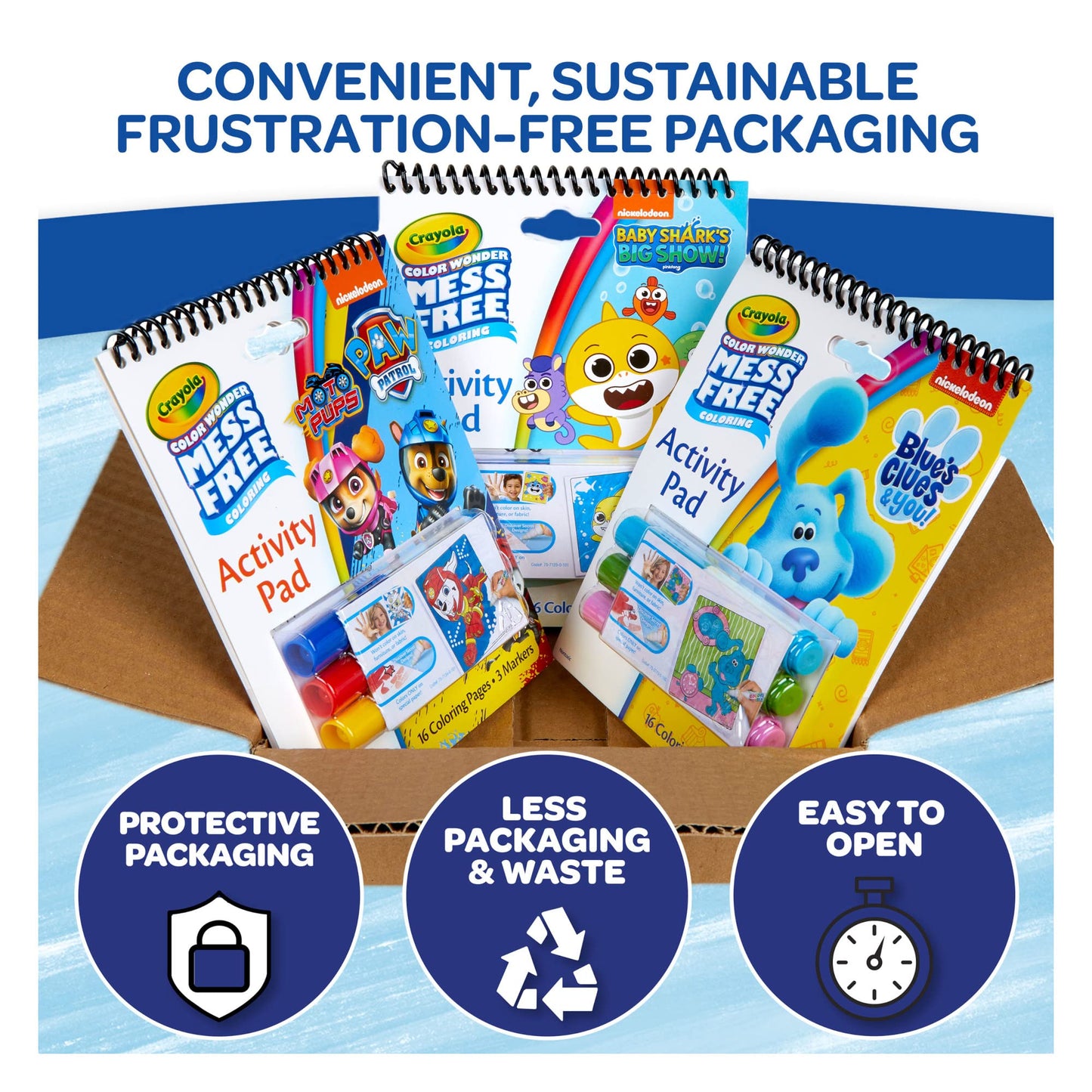 Crayola Nickelodeon Color Wonder Activity Pad Bundle (3pk), Mess Free Coloring Set for Toddlers & Kids, Blue’s Clues, Paw Patrol & Baby Shark, Gift for Kids, 3+