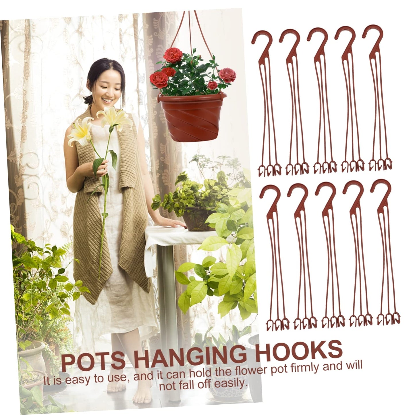 LABRIMP 50pcs Plastic Hanging Hooks for Flower Pots Durable Plant Holders for Garden Wall-Mounted Planter Hooks for Decoration