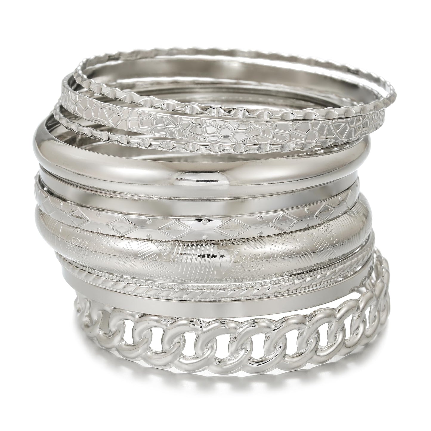 AYWFCBF Silver Bangles for Women, 10 Pcs Boho Stackable Bracelets Multi Layer Textured Chunky Bracelets Jewelry Set for Women