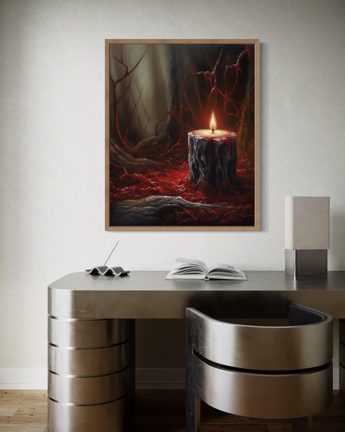 Gothic Candle Poster Art Print, Halloween Scary Vintage Wall Art Academia Spooky Painting Decoration for Horror Prints, Posters Bedroom Decor 89 (Gothic Candle, 11 x 14 inches, Wood Frame)