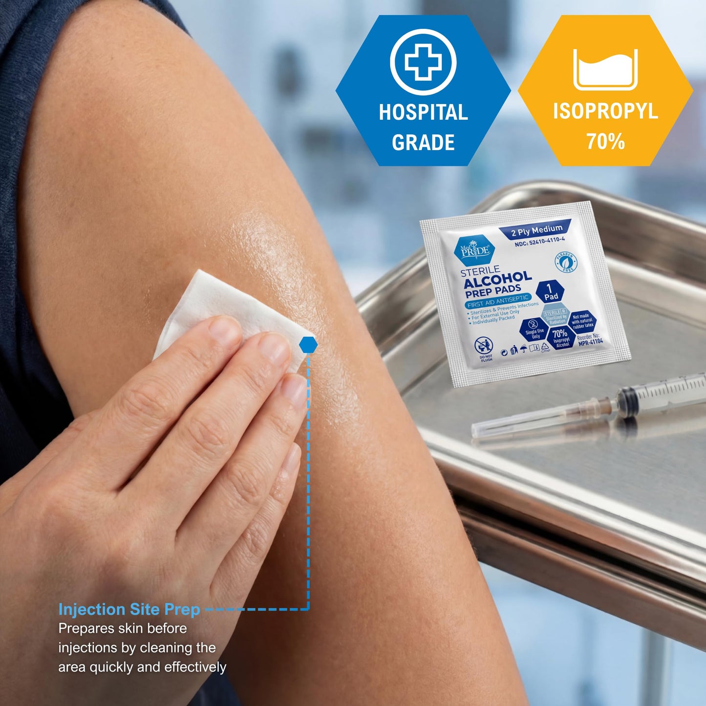 MED PRIDE Alcohol Prep Pads, Medical-Grade, Sterile, Individually-Wrapped, Medium Square Size, 2ply (500 Count (Pack of 1))