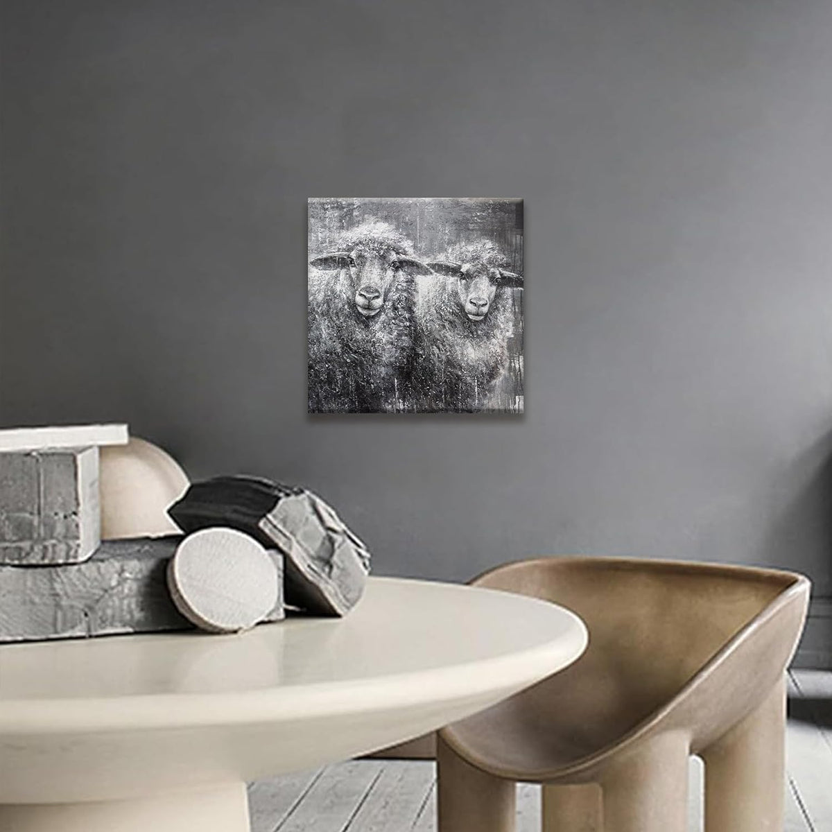 TAIJXAGSG Animal Cancas Wall Art Decor Farmhouse Sheep Picture Paintings Decor Vintage Rustic Painting Cute Sheep Artwork For Kitchen Living Room 13'' X 13'' wall hanging decor